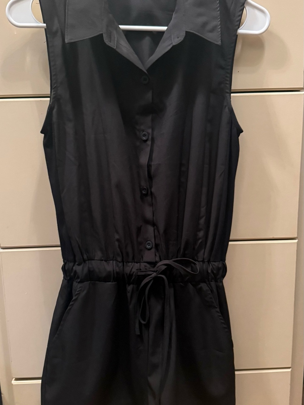 Evereve Sleeveless Black Button-Front Jumpsuit with Drawstring Waist
